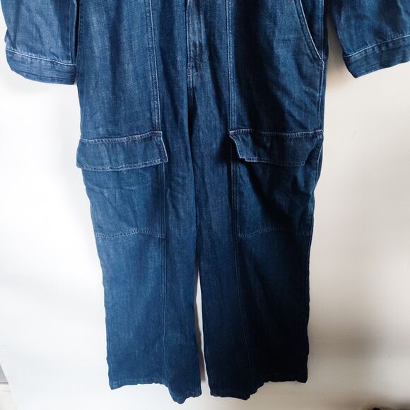 New Gap Jumpsuit Denim Cargo Wide Leg Size 10 Dark Blue Long Sleeve Full Zip NWT - Picture 8 of 16